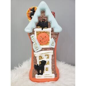 Vintage YOZIE MOLD CERAMIC HALLOWEEN HAUNTED HOUSE blow mold copy cat bat‎ witch